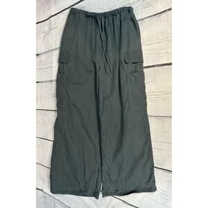 Reformation Ethan Tie Waist Cargo Pants Women S Green Twill Wide Leg Utility